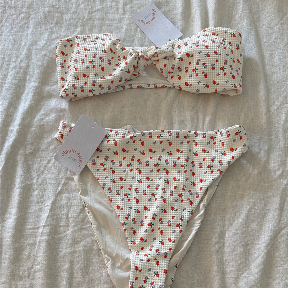 Dippin' Daisy's Cream Bikini Set with Red Cherry Print